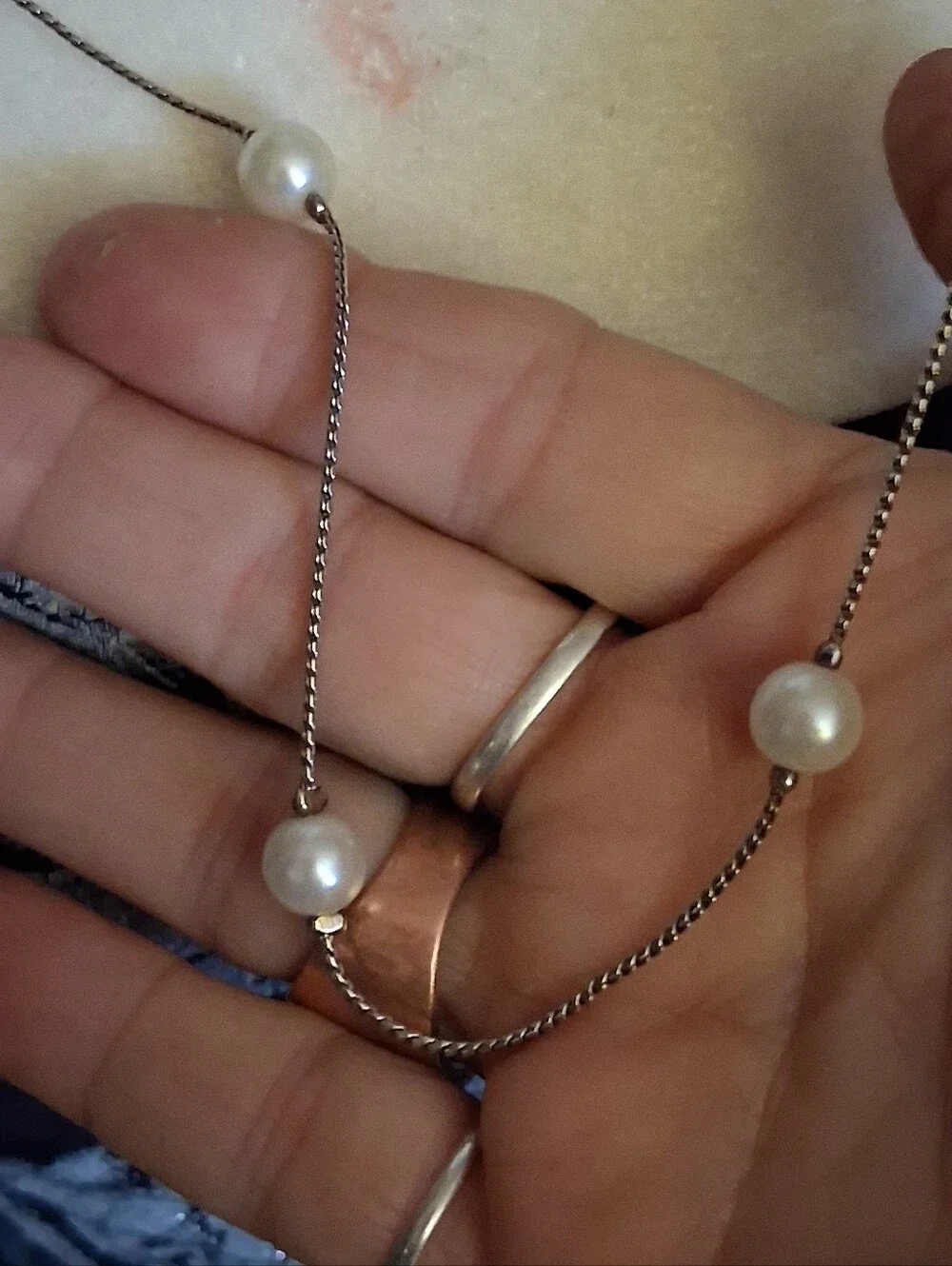 Classic White Pearl Station Necklace by